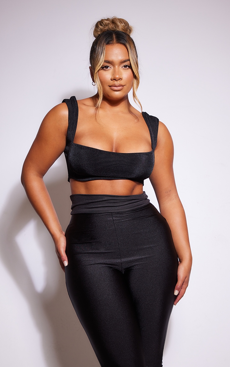 Shape Black Acetate Slinky Square Neck Crop Top