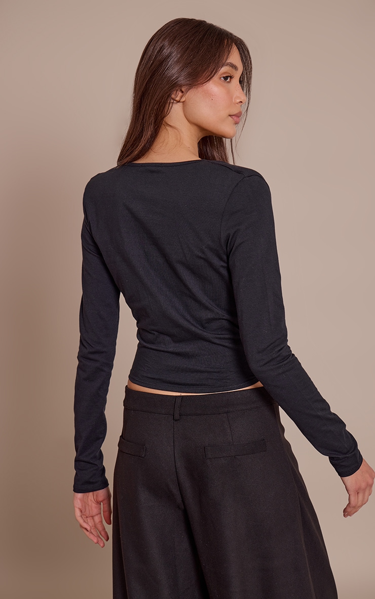 Black Cotton Cowl Neck Shoulder Pad Long Sleeve Top  image 2