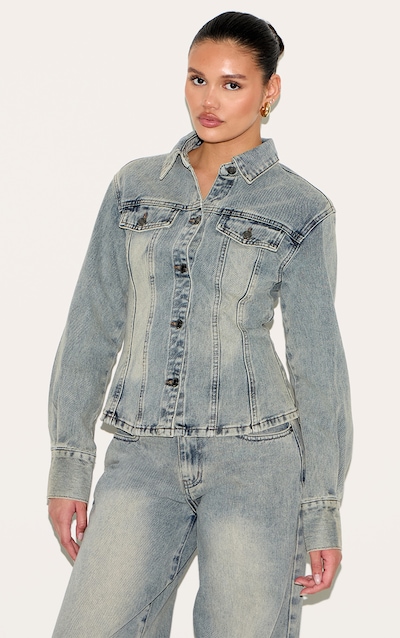 Veste en jean vintage à manches longues et taille cintrée