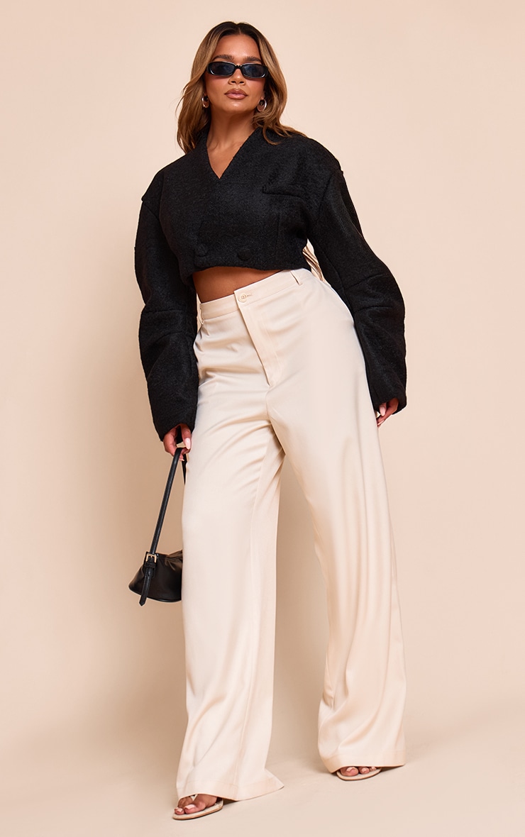 Shape Black Wool Look Wrap Over Cocoon Sleeve Cropped Jacket image 3