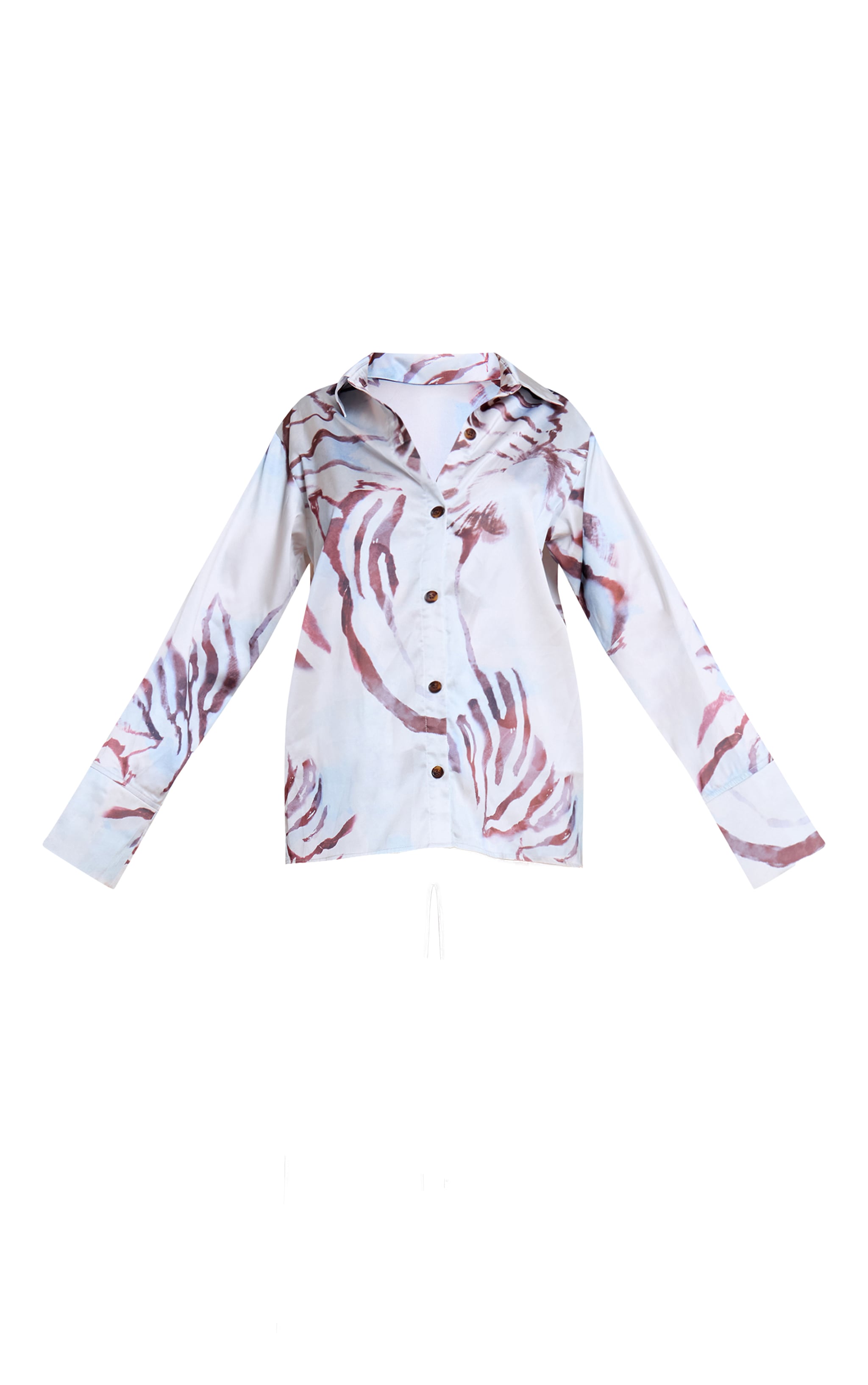 White Pirinted Oversized Satin Button Up Shirt image 5