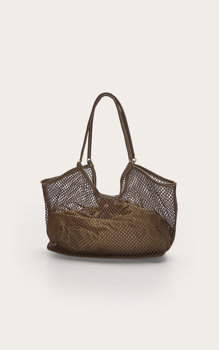 Olive Fishnet Shoulder Bag with Inner Pouch image 2