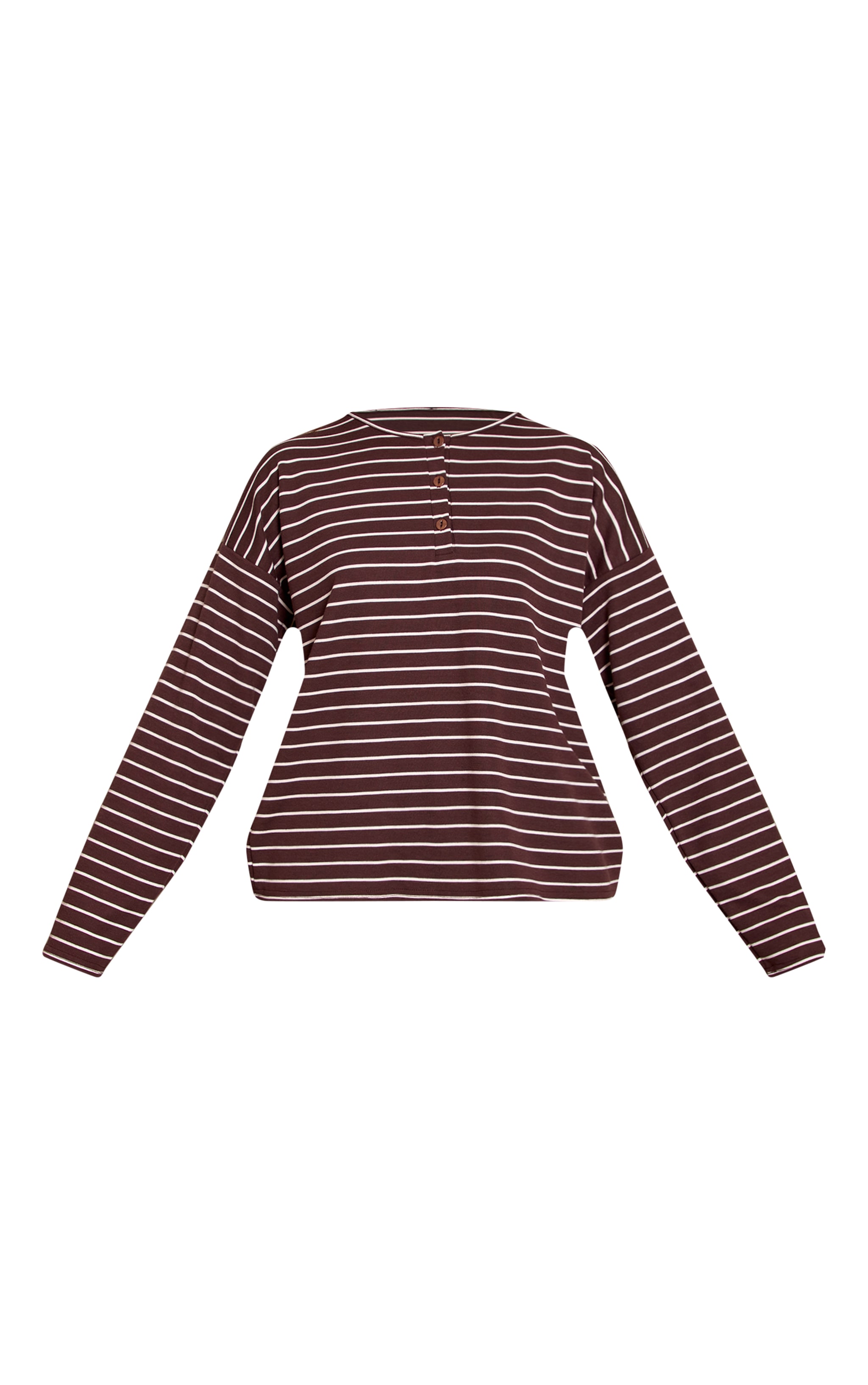 Chocolate Striped Button Down Detail Oversized Long Sleeve Top image 5