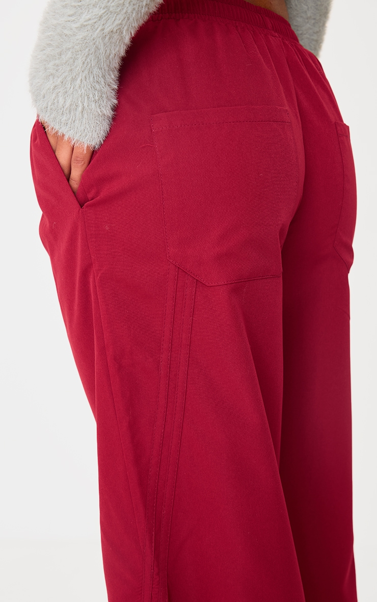 Burgundy Asymmetric Side Stripe Detail Track Pants image 4