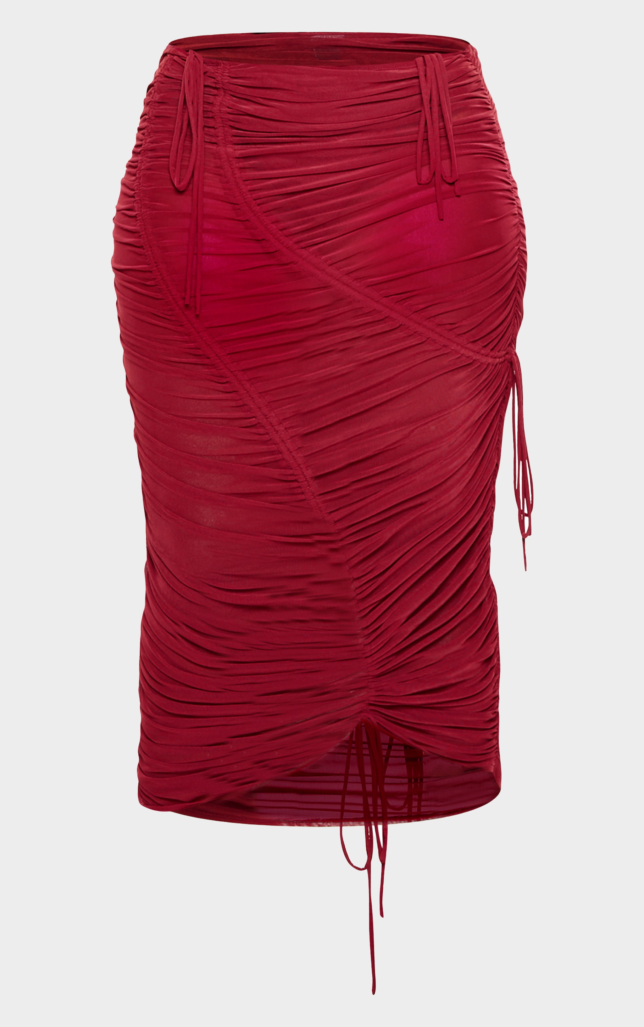 Plus Burgundy Extreme Ruched Seam Detail Midaxi Skirt image 5