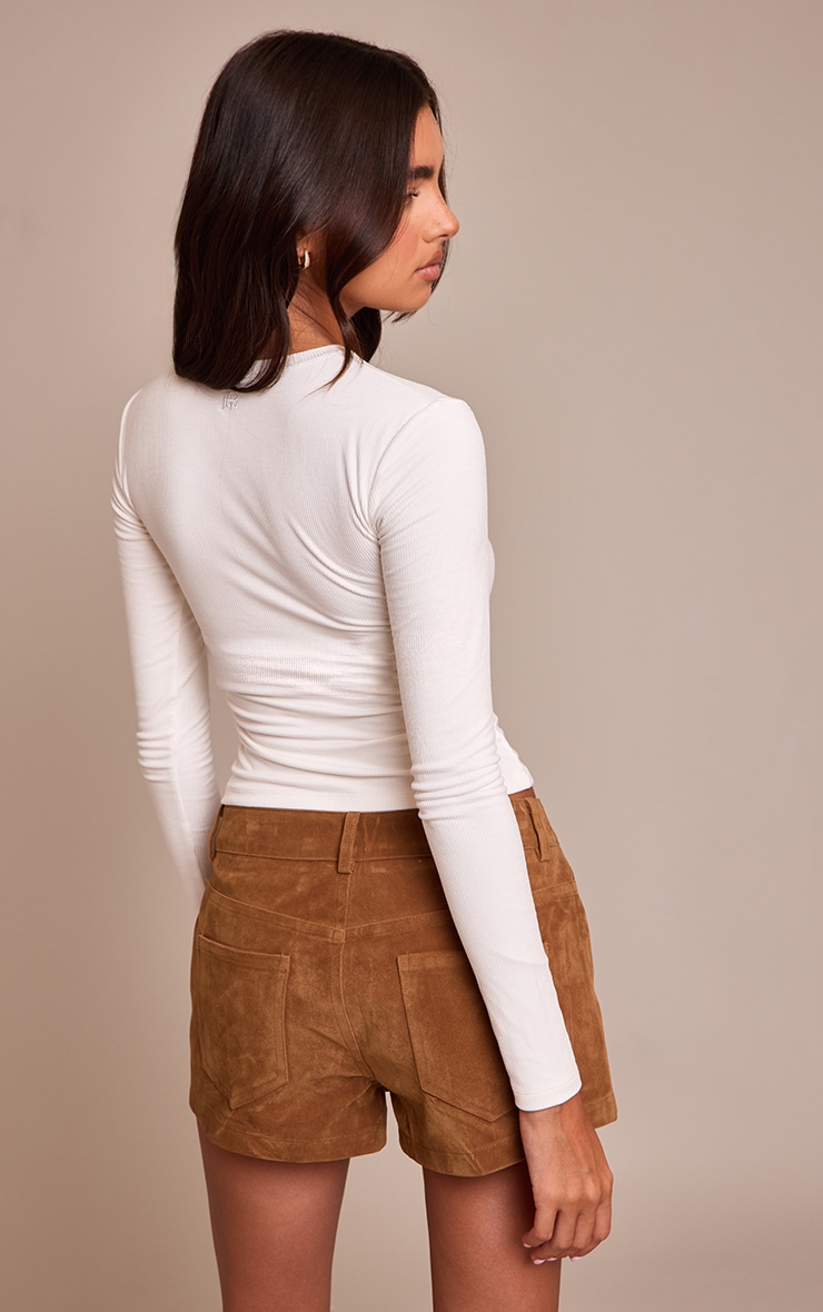 White Soft Rib Fitted Long Sleeve Top image 2