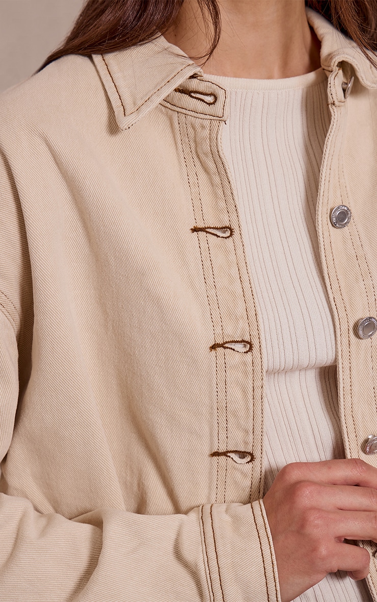 Washed Stone Raw Hem Cropped Denim Shirt image 4