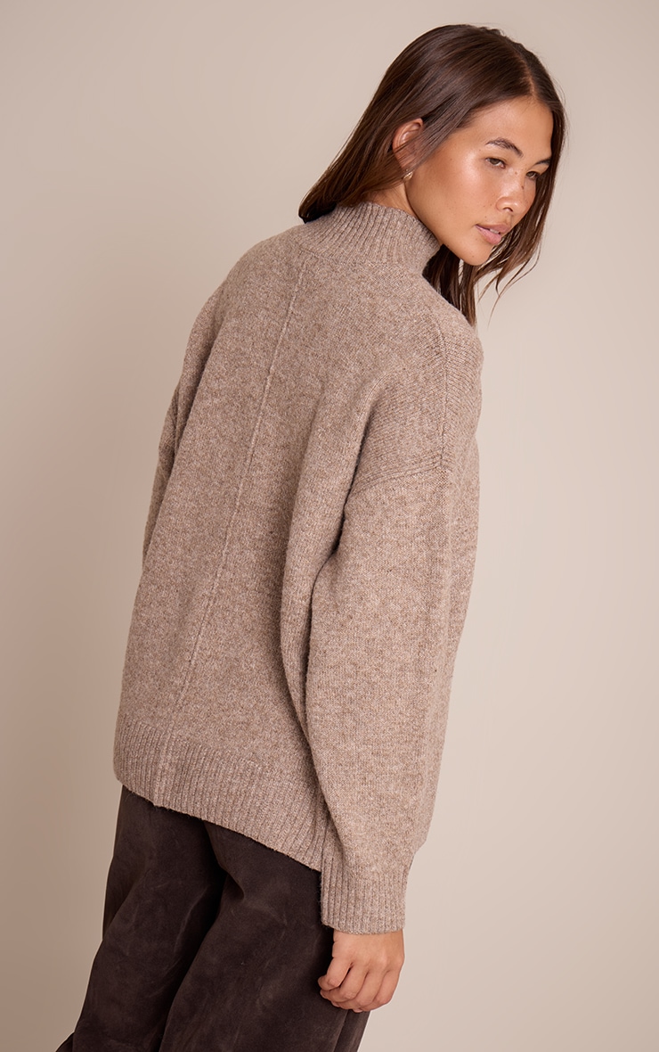 Taupe Oversized Polo Neck Knitted Jumper image 2