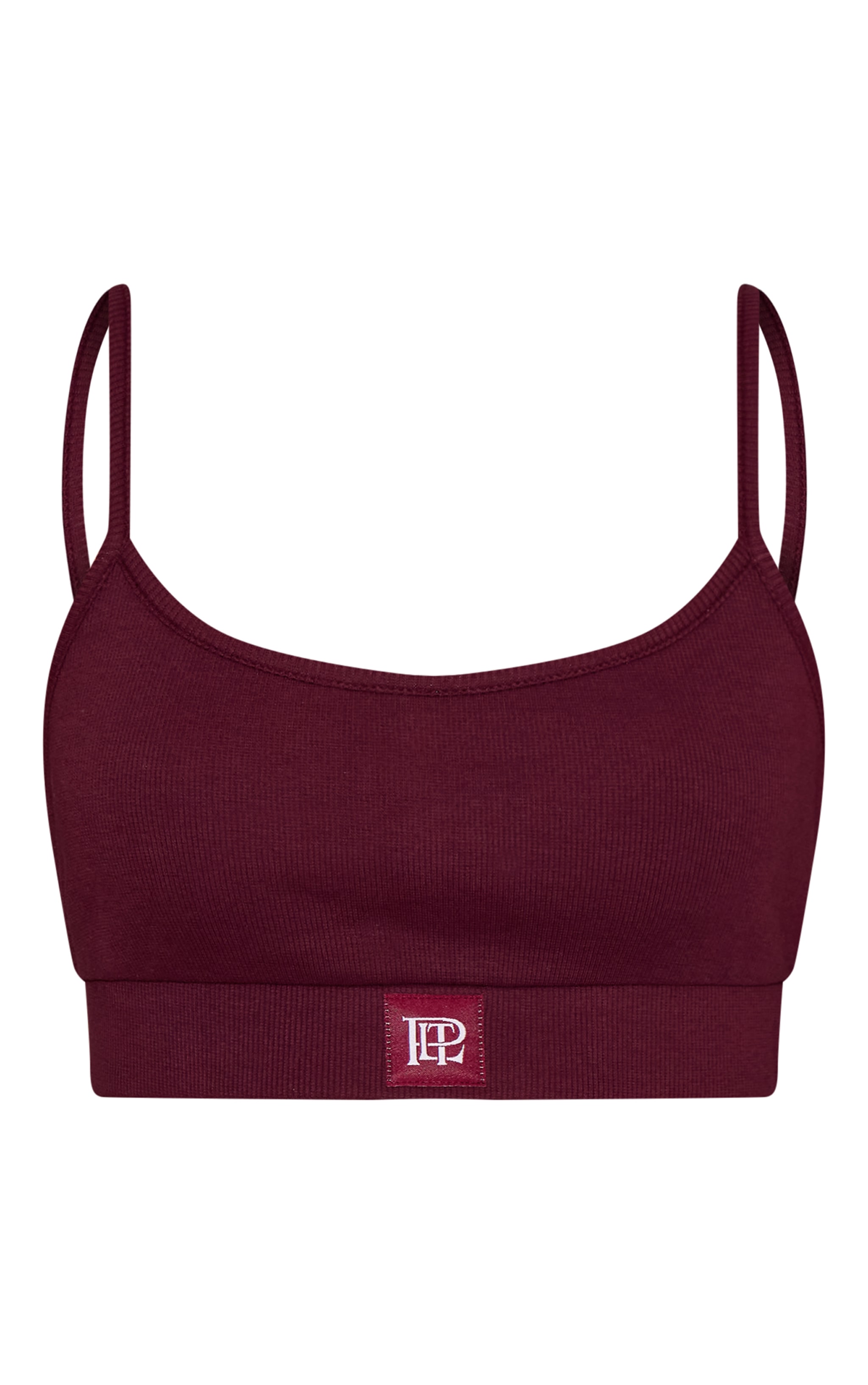 PrettyLittleThing Burgundy Sleep Rib Tonal Elastic Bralet image 5