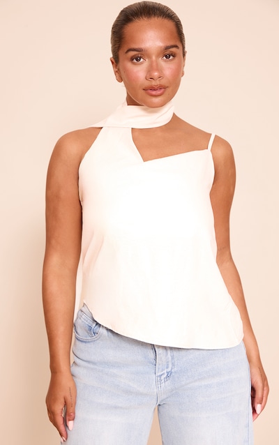 Shape Cream Hammered Satin Cowl Neck Scarf Drape Top