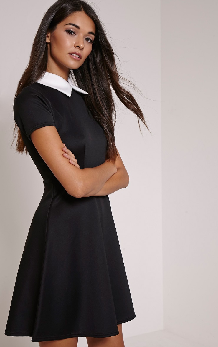 Melanie Black Collar Detail Skater Dress PrettyLittleThing