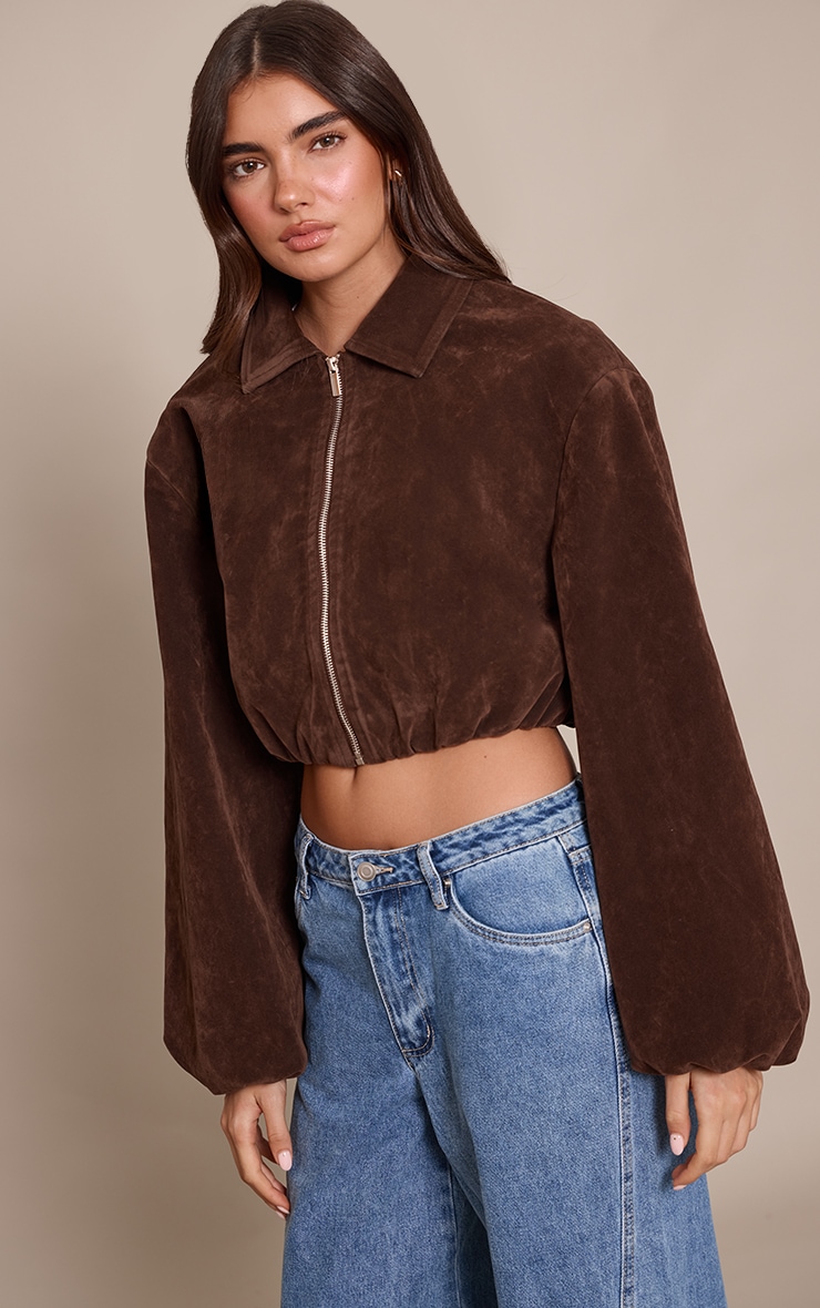Dark Choc Suede Balloon Sleeve Jacket image 1