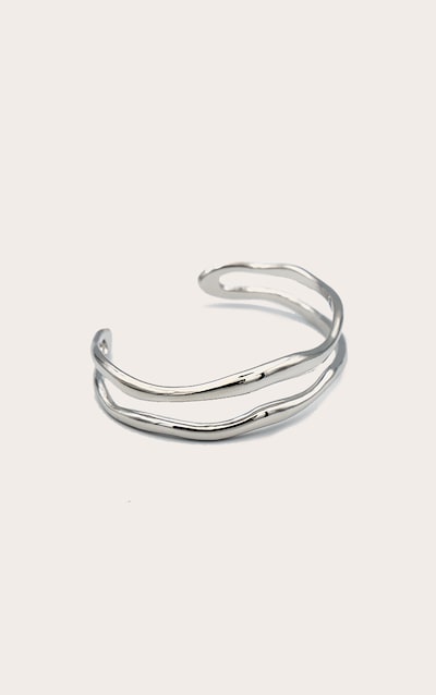 Silver Double Ridge Wave Bangle