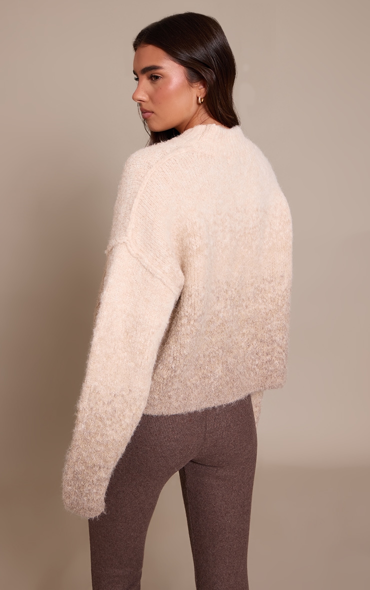 Beige Ombre Crew Neck Knitted Sweater image 2