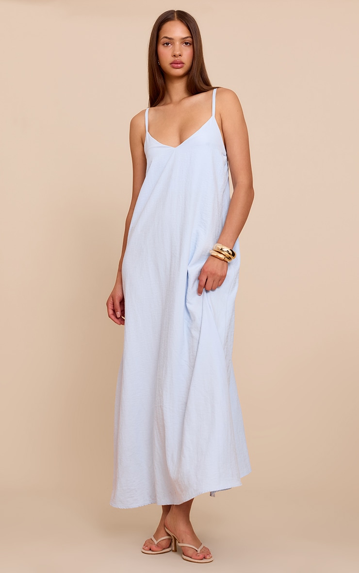 Baby Blue Textured Plunge Maxi Dress image 1