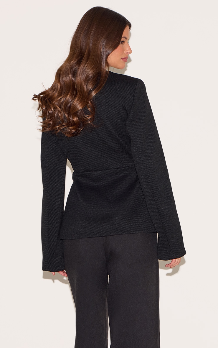 Black Button Up Longline Collarless Blazer image 2