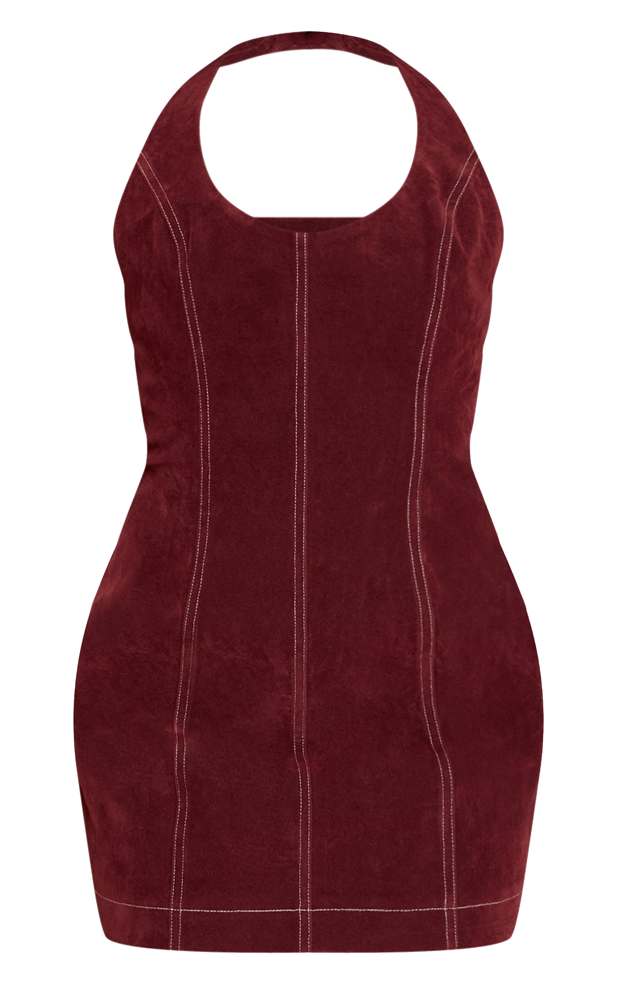 Petite Burgundy Suede Halterneck Fitted Mini Dress image 5