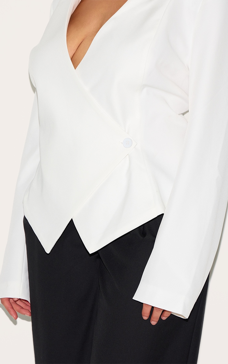 Plus Cream Tailored Cinched Woven Asymmetric Blazer image 4
