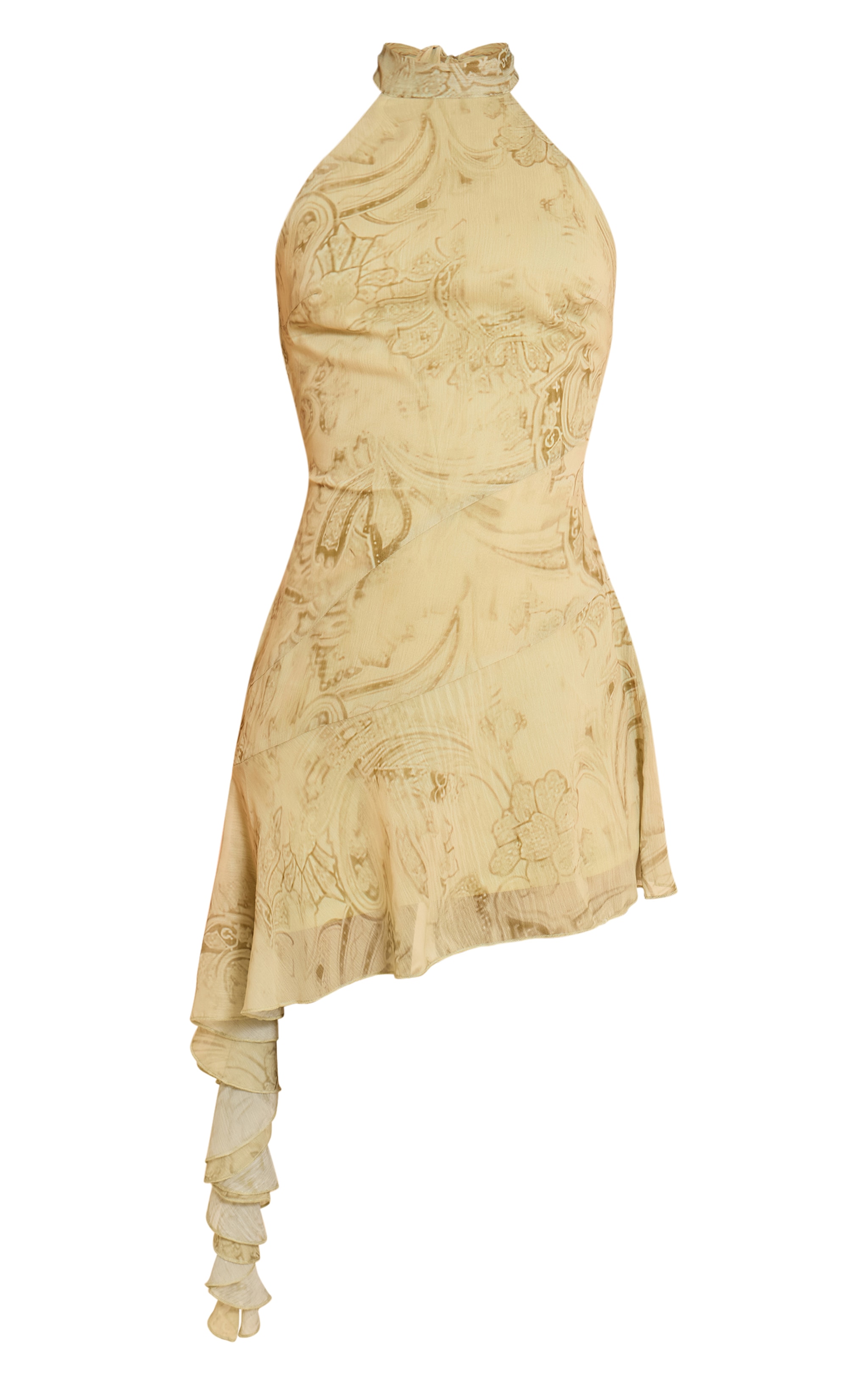 Green Paisley Print Chiffon Halter Neck Frill Detail Shift Dress image 5