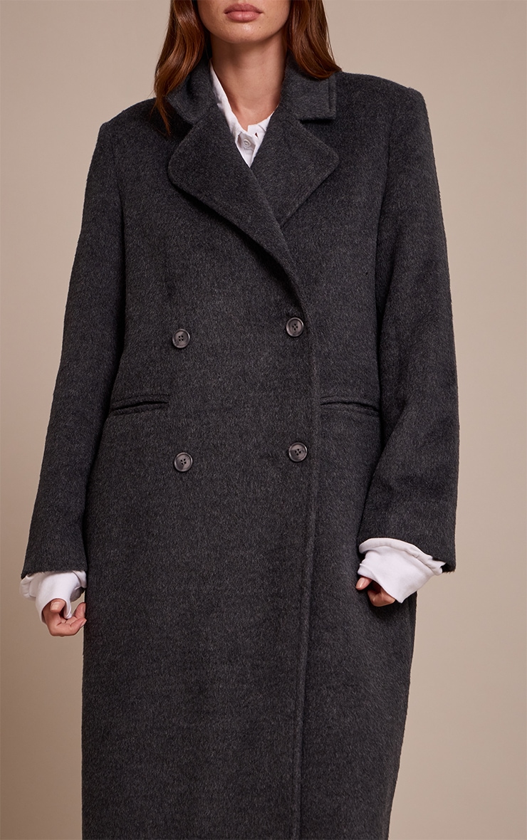 Dark Grey Structured Double Breasted Wool Look Maxi Coat image 4