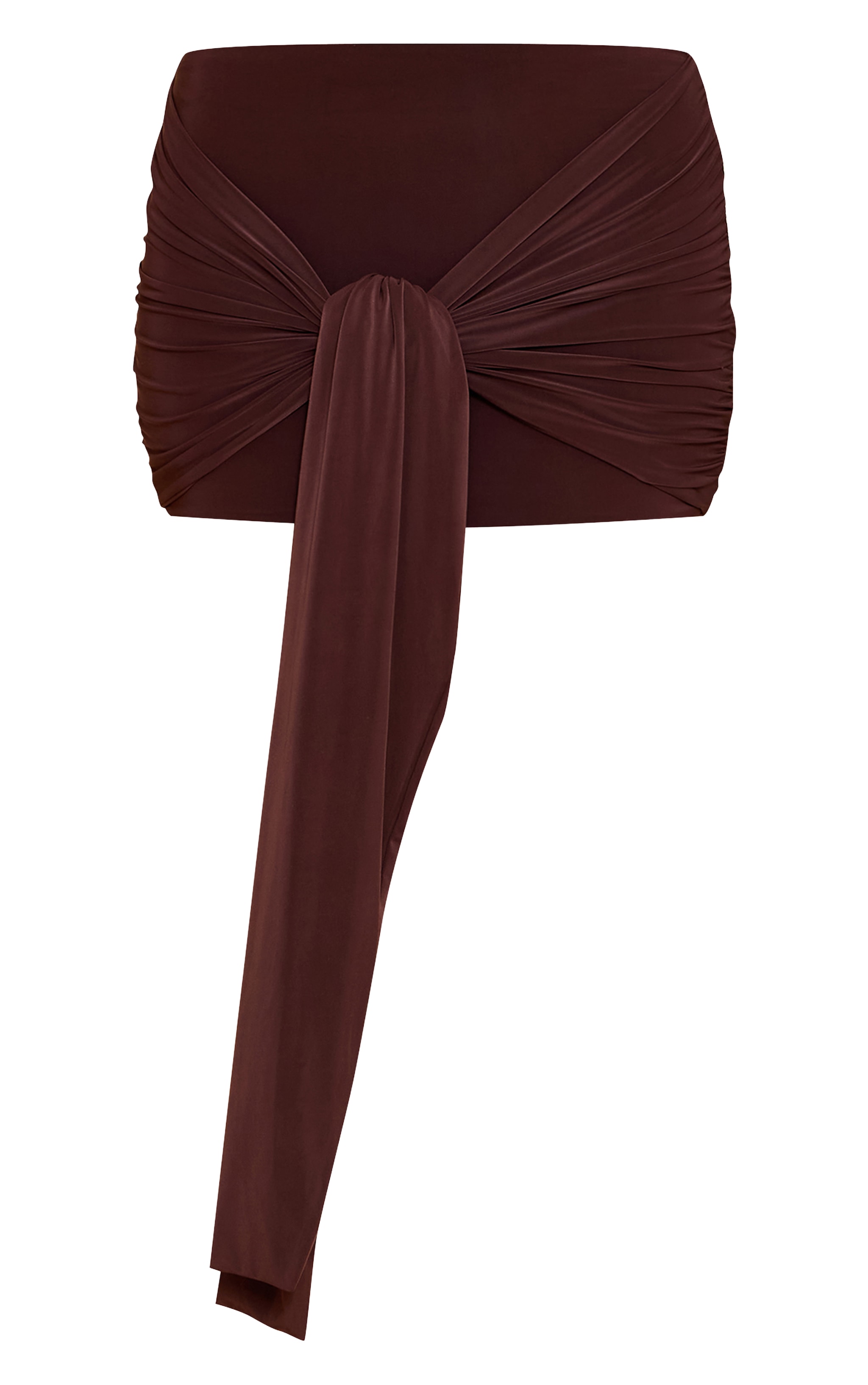 Mini-jupe moulante doublée chocolat à partie nouée drapée image 6