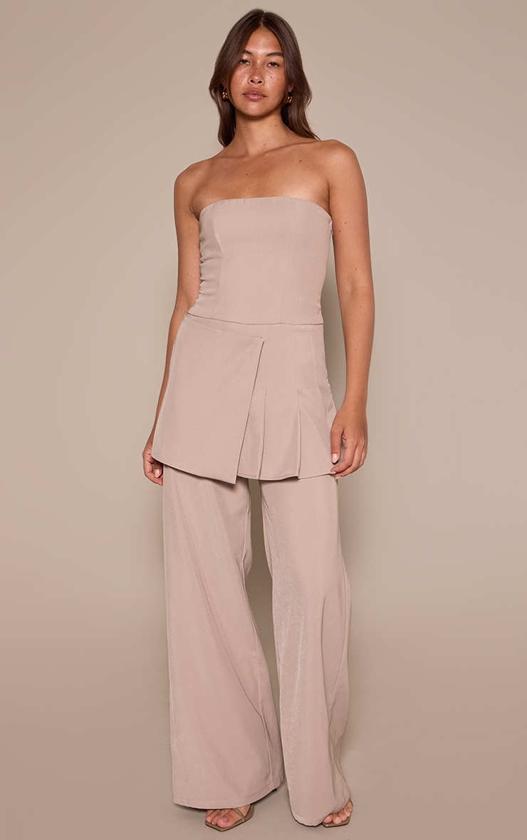 Taupe Woven Overlay Skirt Detail Bandeau Jumpsuit image 1