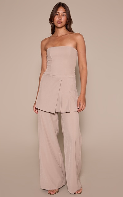 Taupe Woven Overlay Skirt Detail Bandeau Jumpsuit