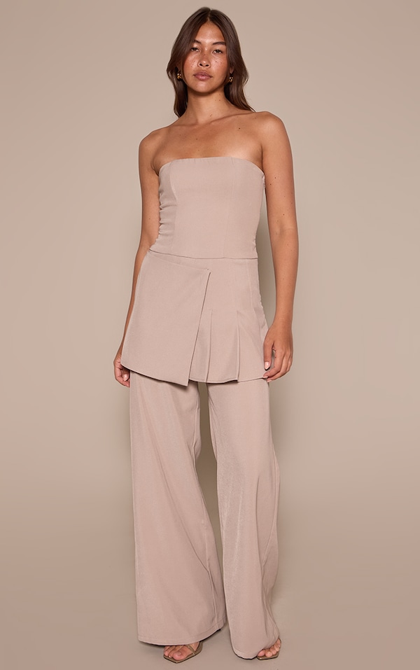 Taupe Woven Overlay Skirt Detail Bandeau Jumpsuit