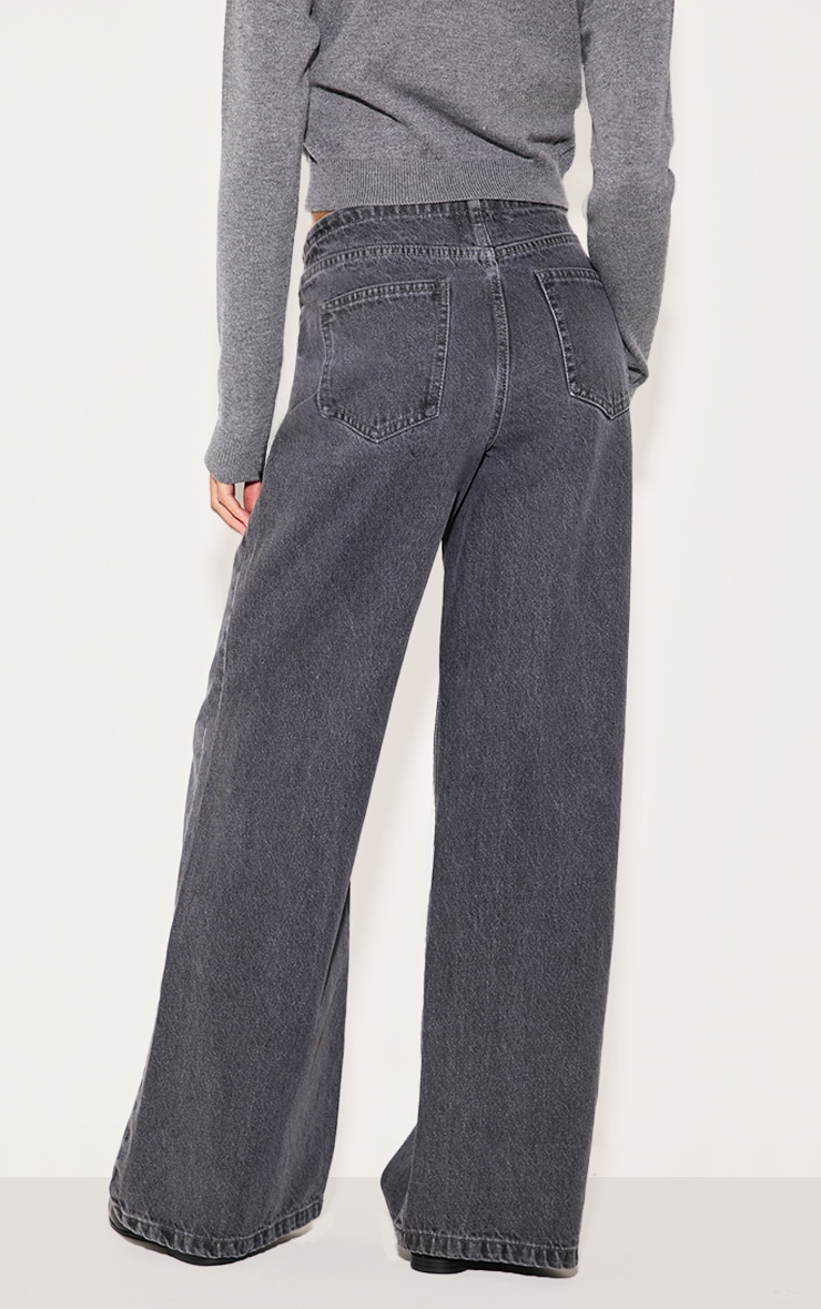 Grey Low Rise Tie Waistband Wide Leg Jeans image 3