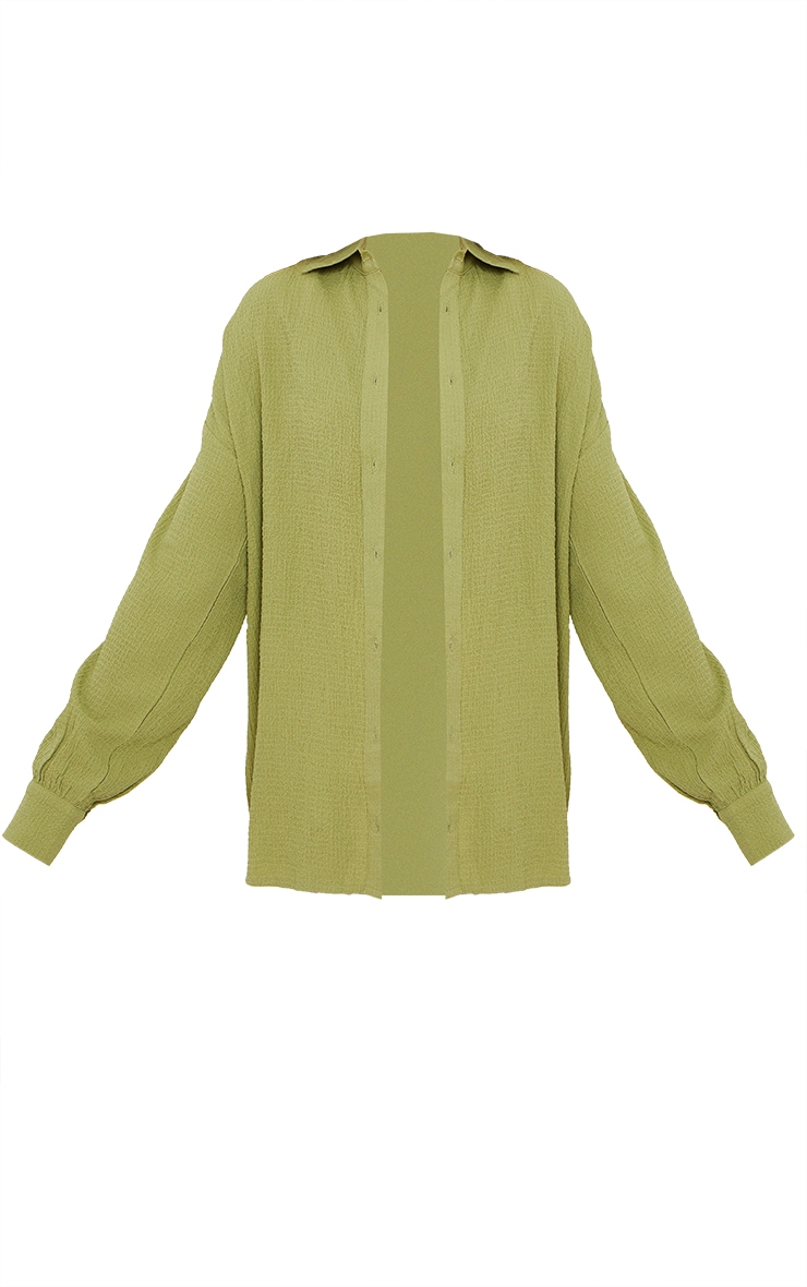 Chemise vert sauge oversize texturée à poche frontale image 5