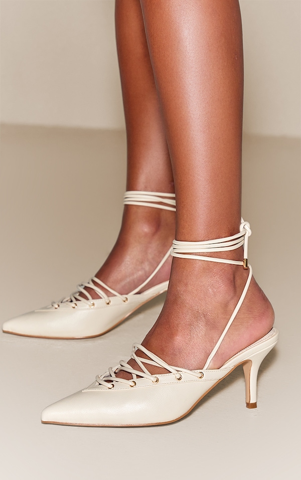 Cream Lace Up Mule Courts