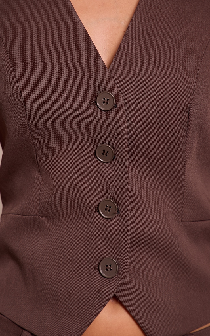 Dark Brown Tailored Woven Button Detail Vest image 4