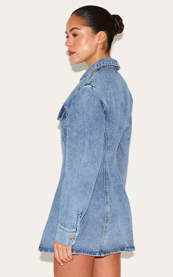 Robe chemise en jean bleu moyen délavé à taille cintrée image 2