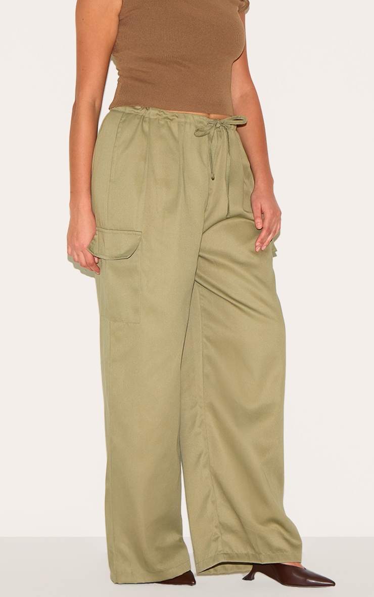 Plus Khaki Tie Waist Cargo Pant image 1