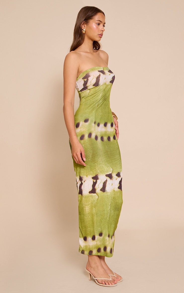 Green Printed Onion Skin Bandeau Floral Print Maxi Dress image 3