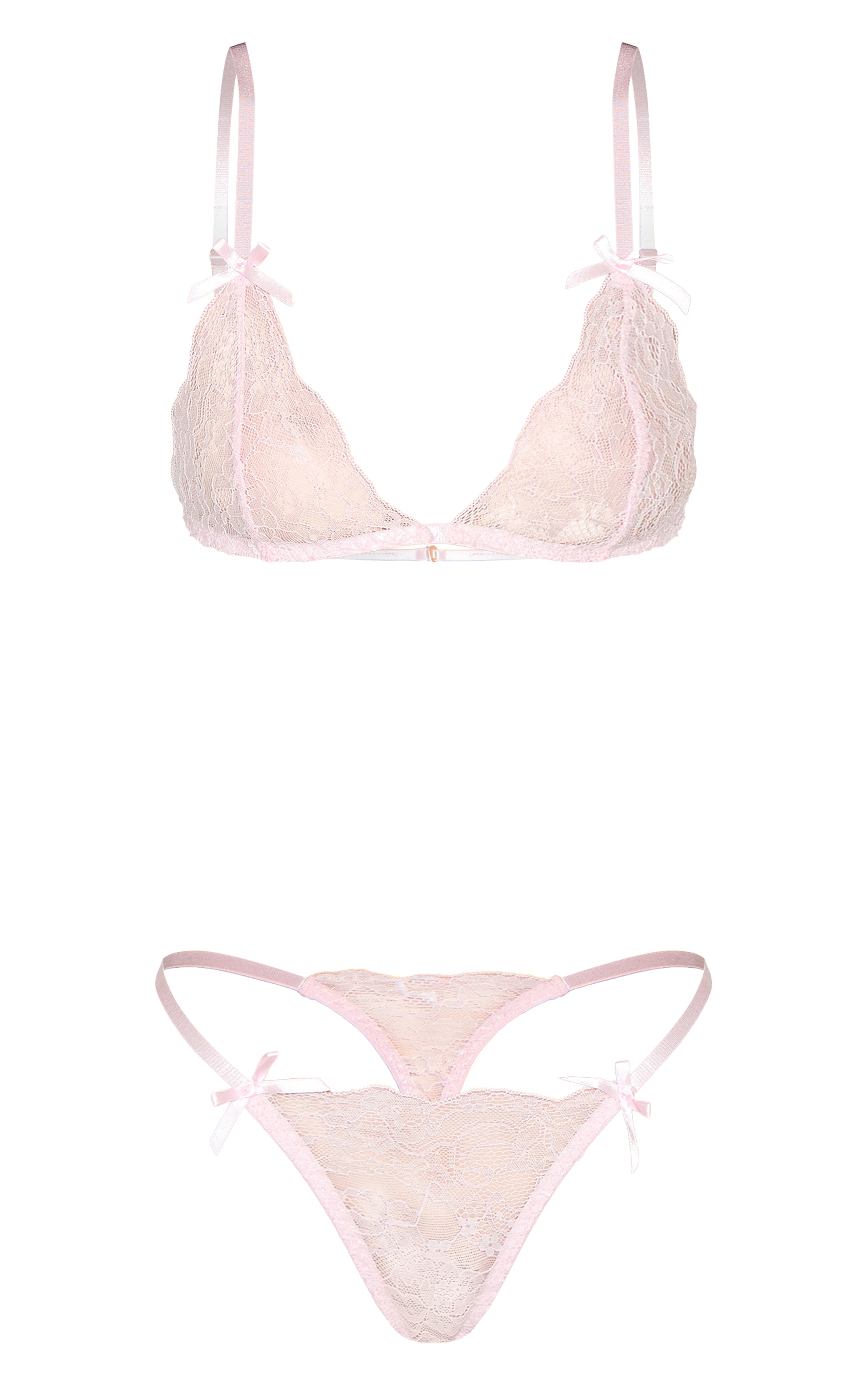 Baby Pink Lace Triangle Bow Detail Lingerie Set image 5