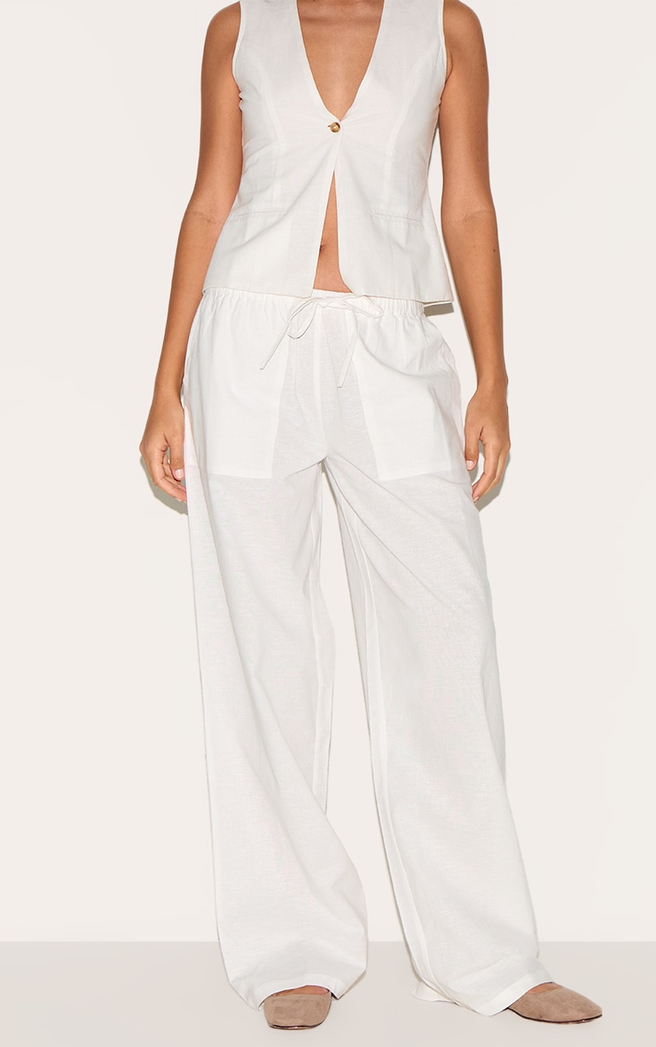 Tall White Linen Drawstring Waist Pants image 2
