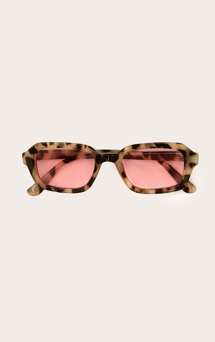 Brown Tort Pink Lens Square Frame Sunglasses image 2