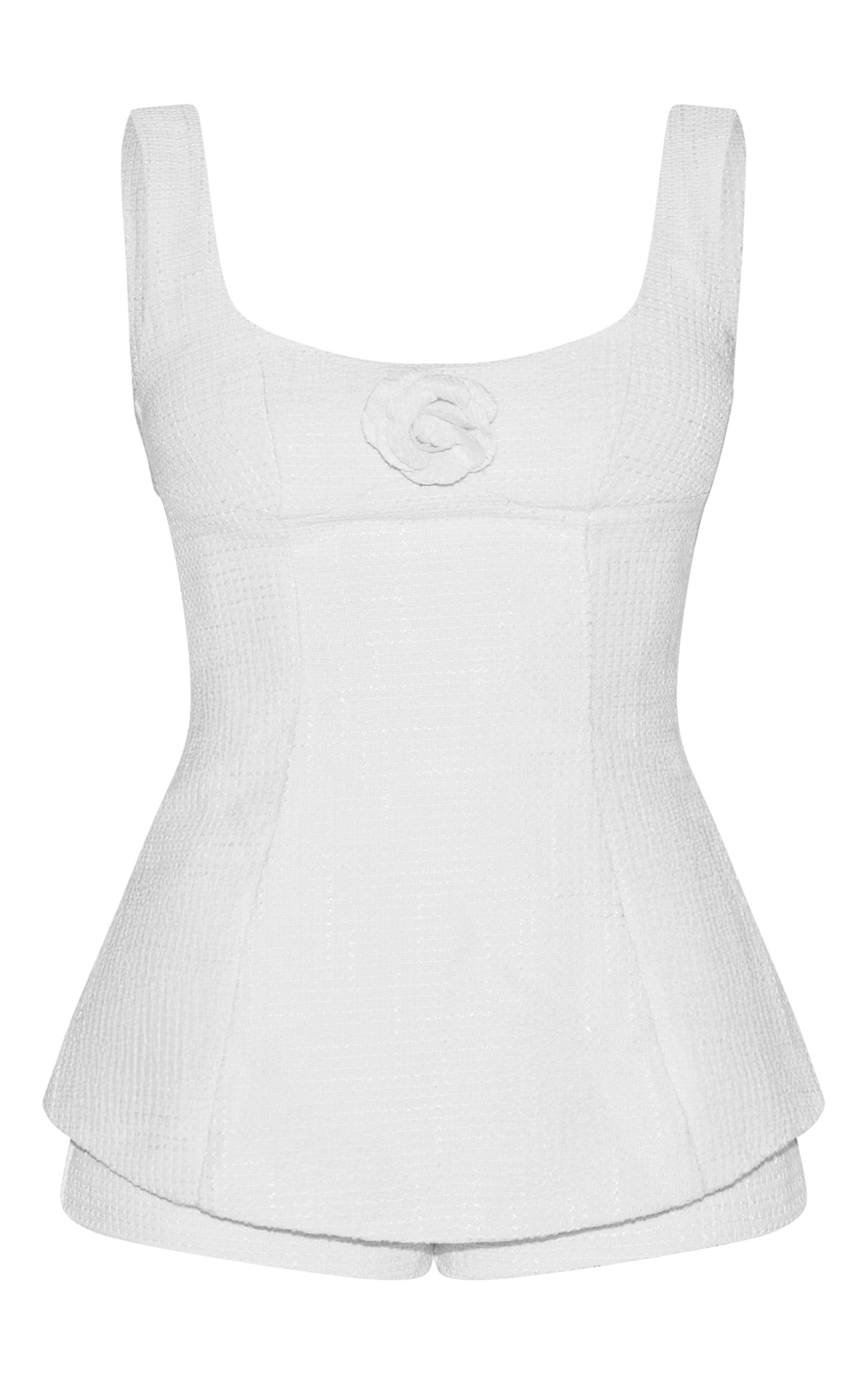 Premium White Boucle Camellia A-line Romper image 5