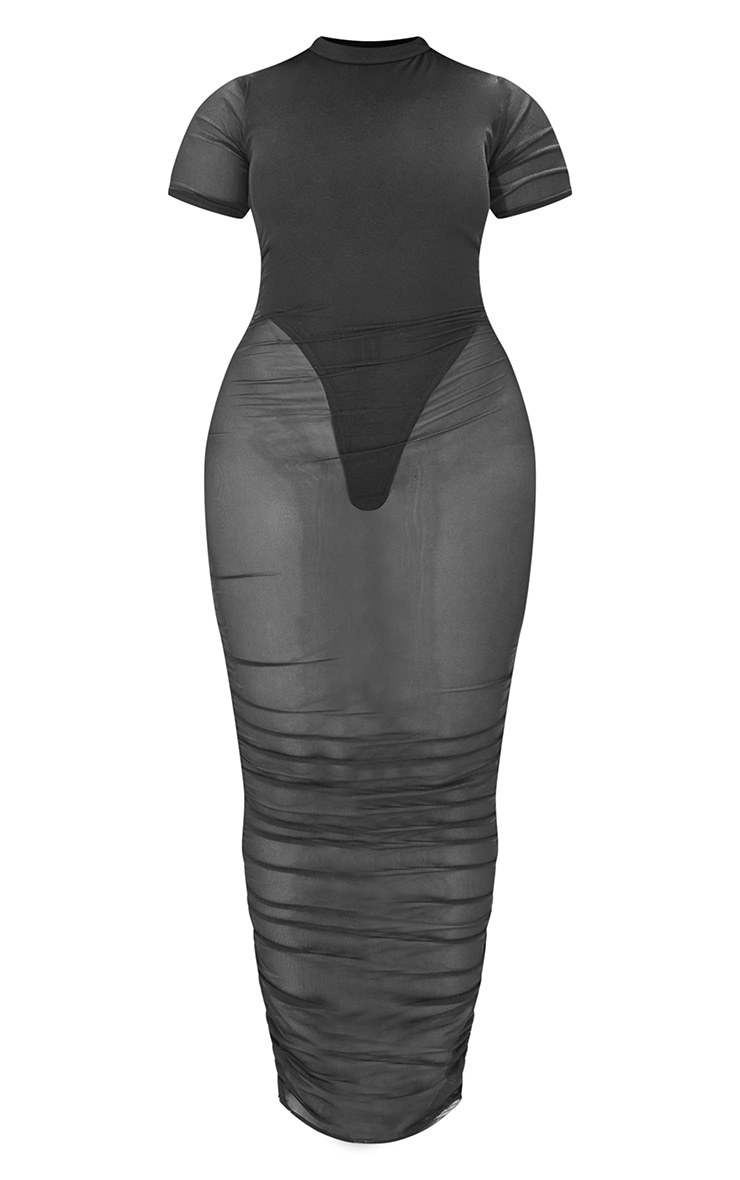 Shape Black Mesh High Neck Short Sleeve Ruched Midaxi Dress image 5