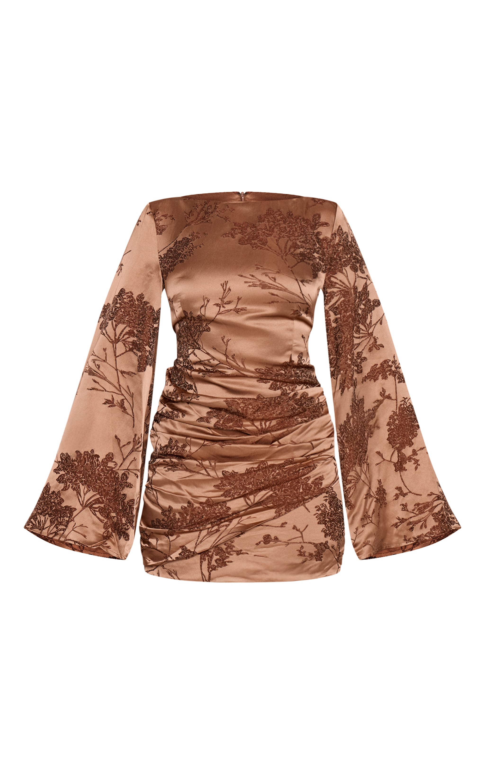 Gold Jacquard Boat Neck Flute Sleeve Mini Dress image 5