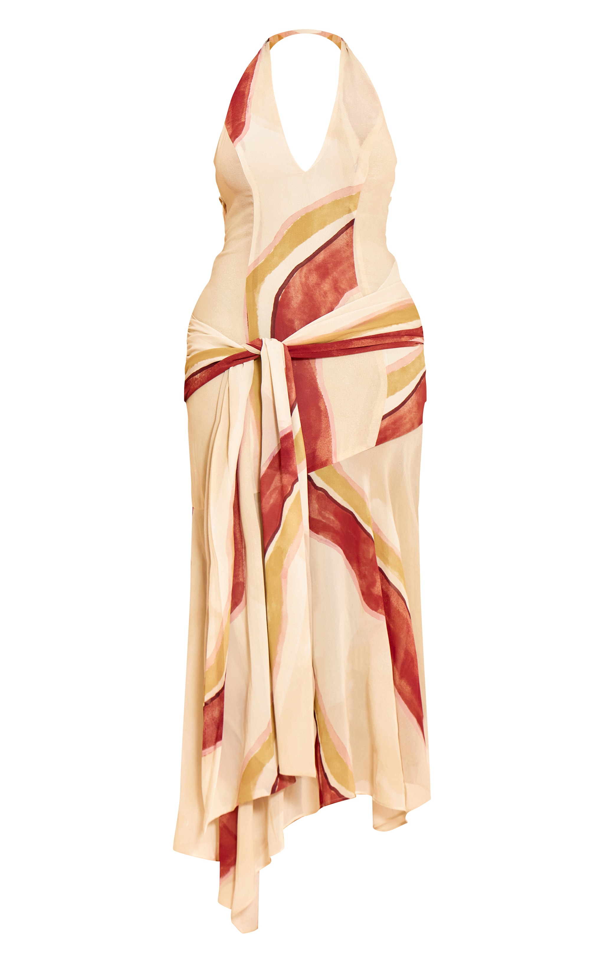 Shape Cream Marble Print Halterneck Wrap Waist Maxi Dress image 5