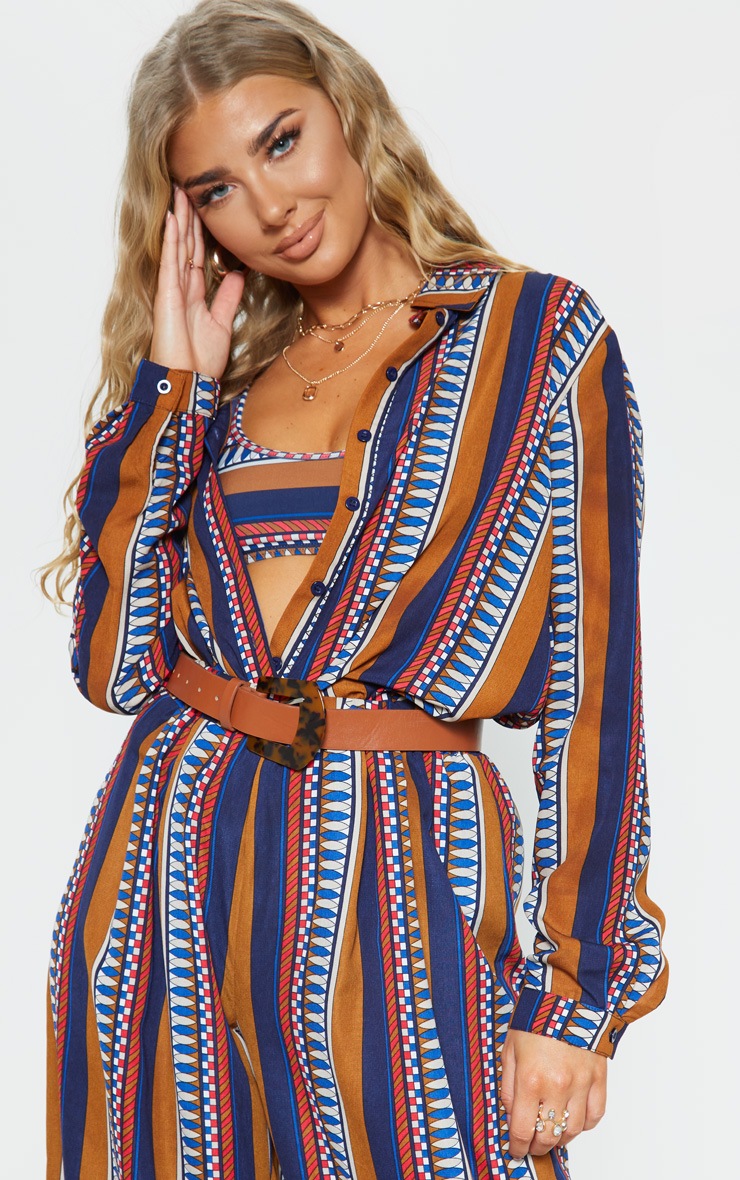Brown Geo Stripe Beach Shirt