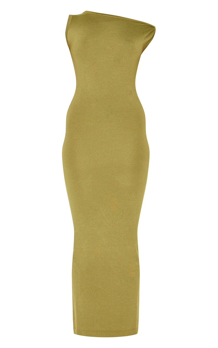 Olive Basic Knit Asymmetric Twist Sleeve Maxi Dress image 5