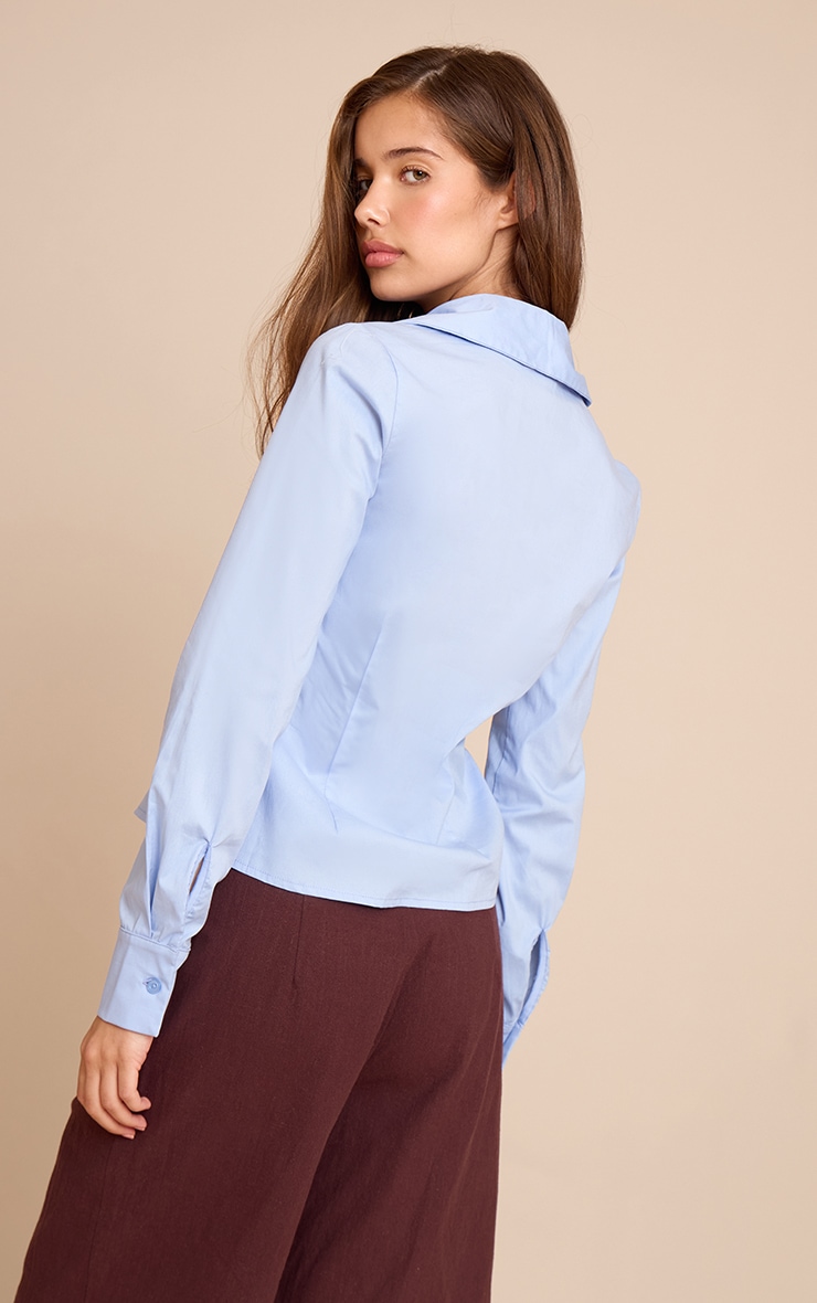 Sky Blue Fitted Long Sleeve Shirt image 2