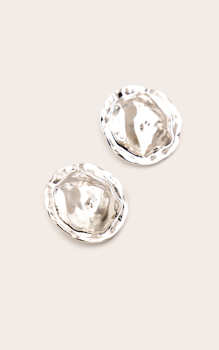 Silver Hammered Circular Earrings image 3