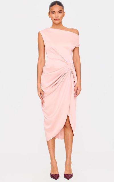 Pretty Little Thing Champagne Dress Pretty Little Thing Ladies Champagne  Long Sleeve Plunge Satin Style Dress