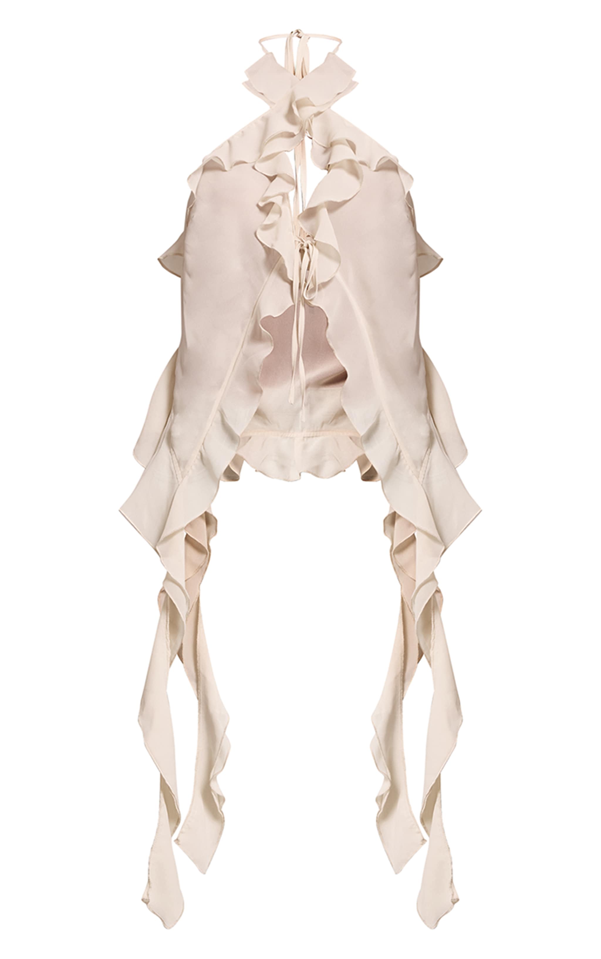 Cream Chiffon Ruffle Drape Detail Longline Top image 5