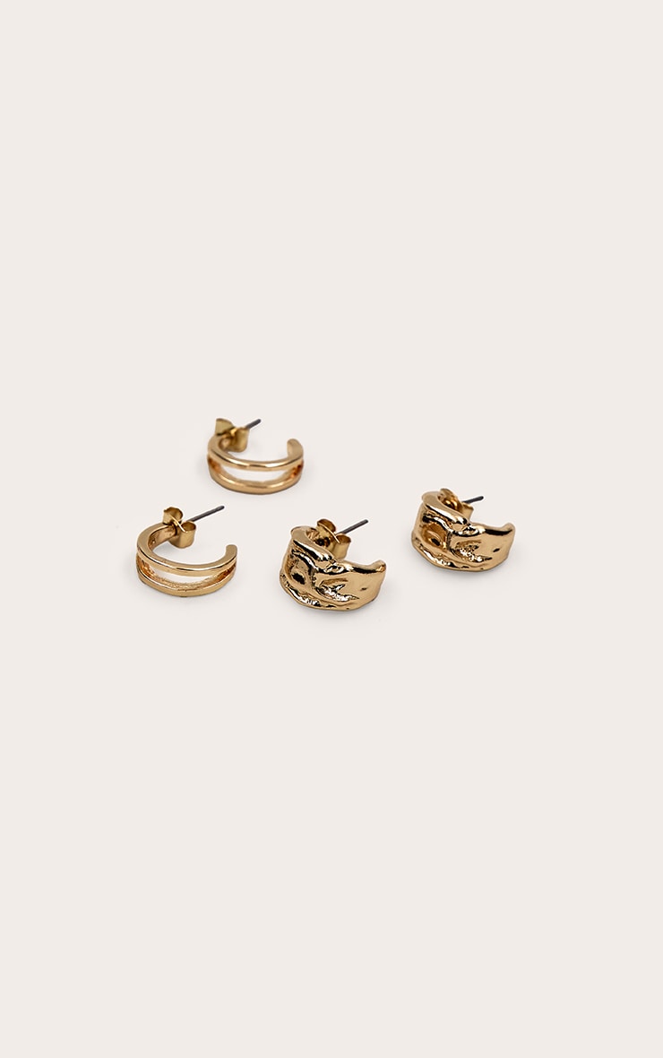 Gold Textured Small Hoop Earrings Multi-Pack image 3