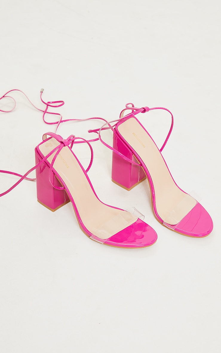 Pink Wide Fit Block Heel Ankle Tie Strappy Sandal image 3